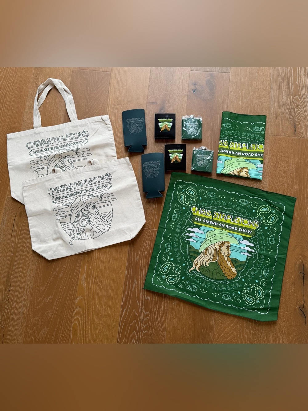 Chris Stapleton Roadshow - 2 Canvas Totes/2 Hanky-Bandanas/2 Flasks/2 Lg Coozies